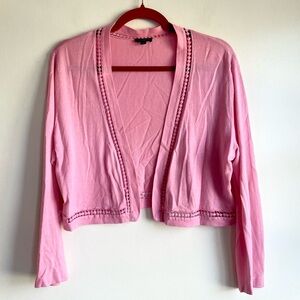 Talbots Pink Eyelet Trim Cropped Cardigan Size M